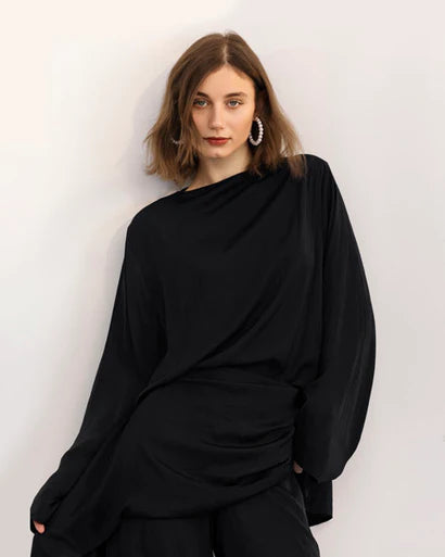 S-T16 Luxe Satin Drape Top - AED