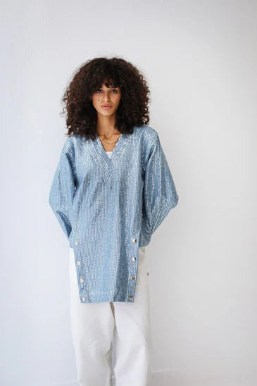 S-T39 V Nick Denim Top - AED