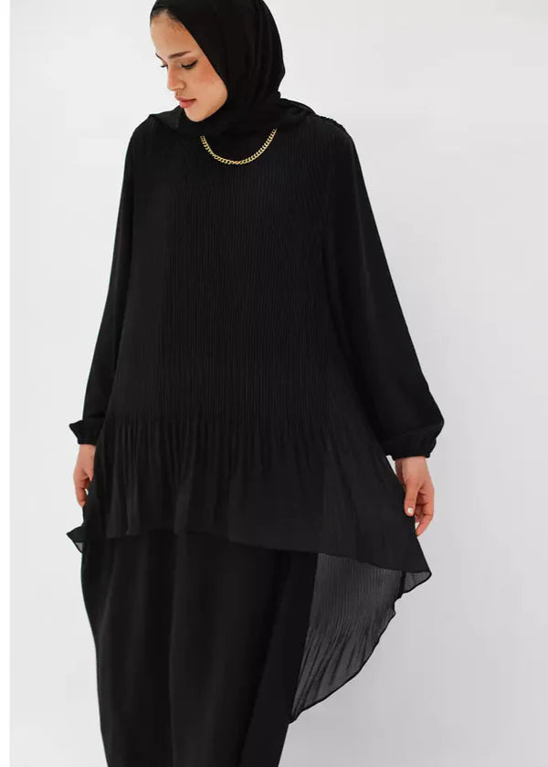 Pleated chiffon high low abaya - Modesty abaya