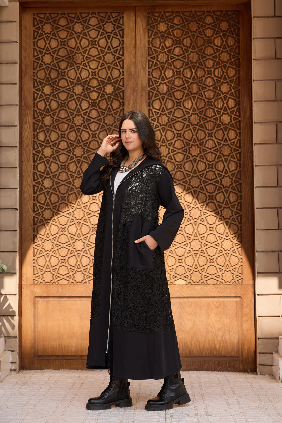Lace zipper abaya - Jeno