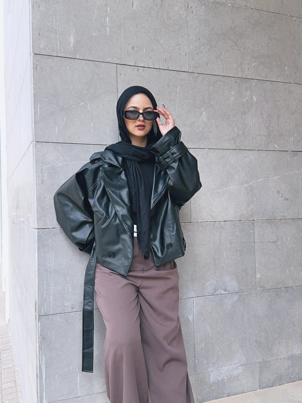 Leather cropped trench jacket - Wajad