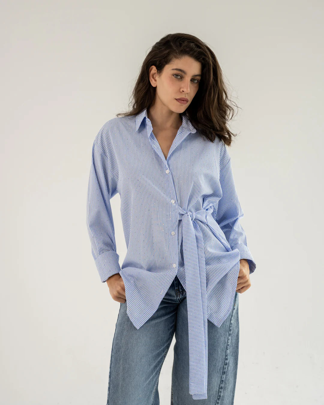 Crystal Tie Striped Shirt - Nawara