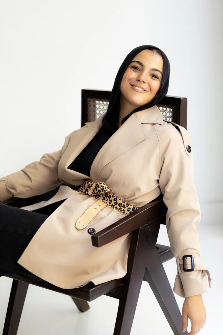 Short Trench Coat Beige Chiffon