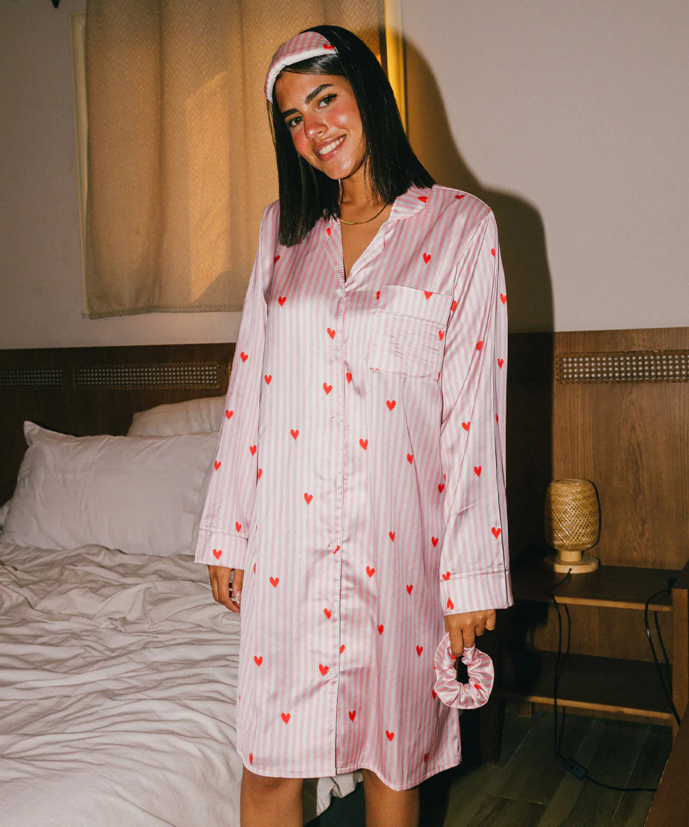 Heart pop satin shirt dress - Chummy