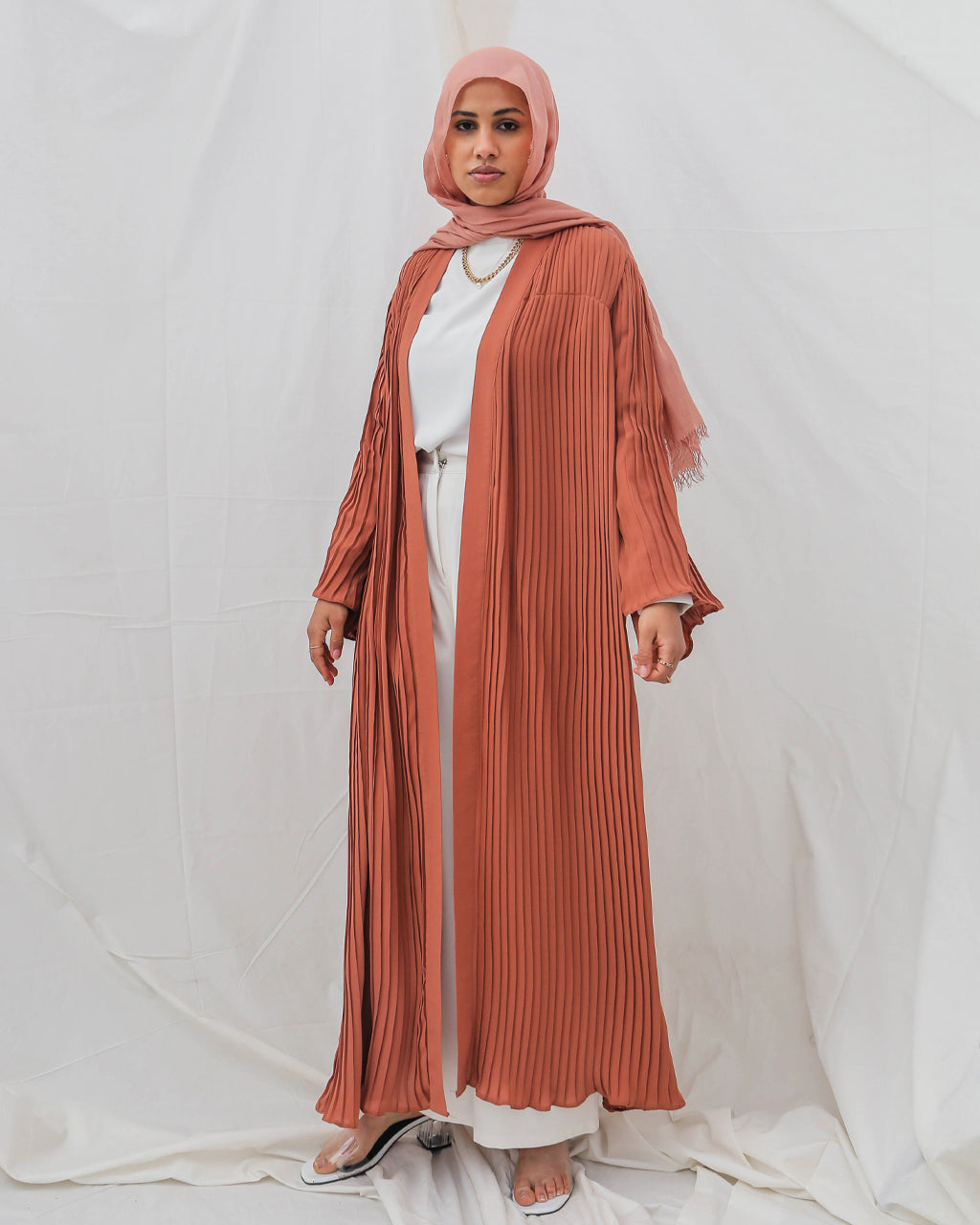 Rust orange pleated Kaftan - Modesty