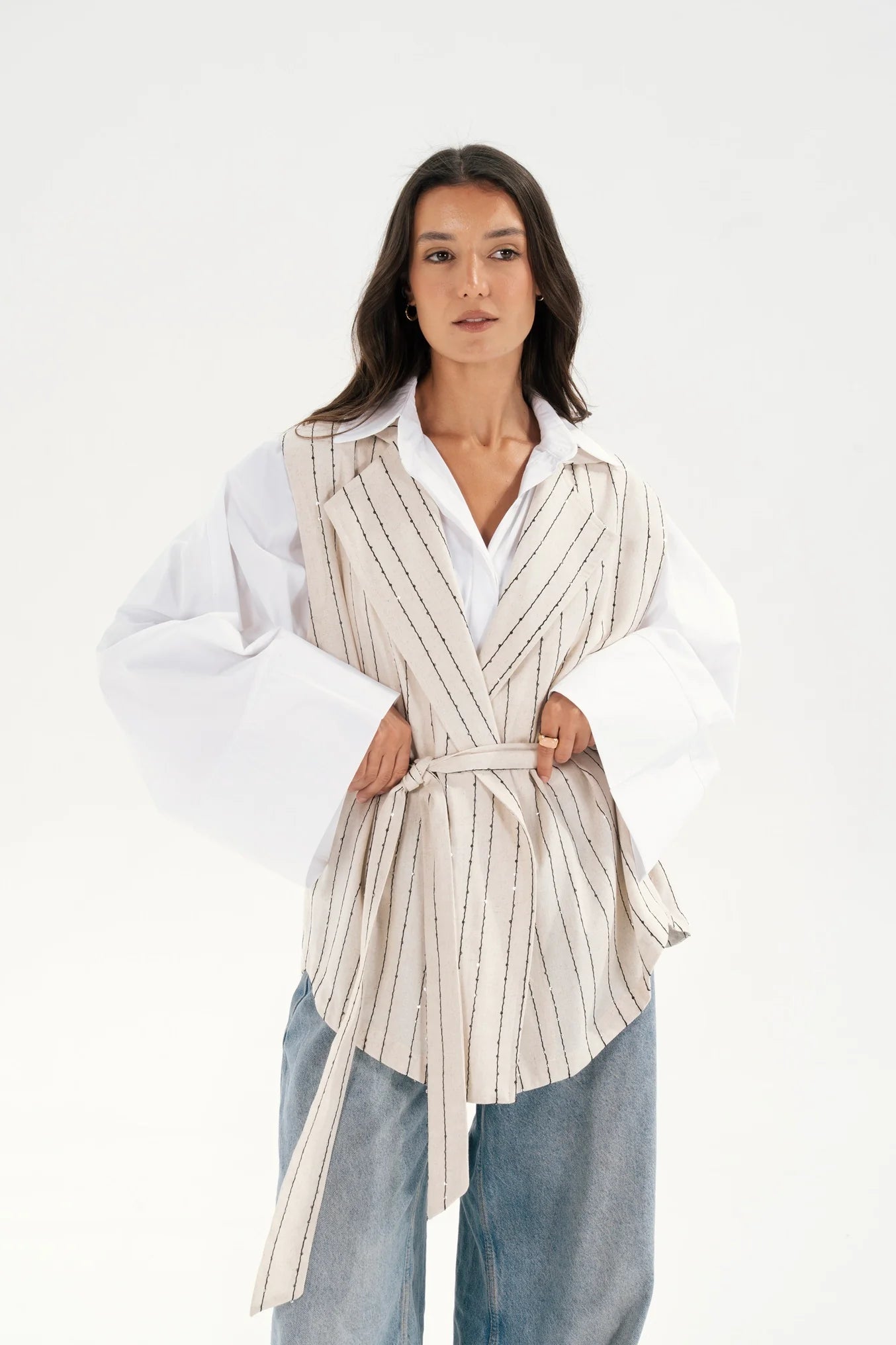 Embroidered Pinstripe Vest - Taj sisters