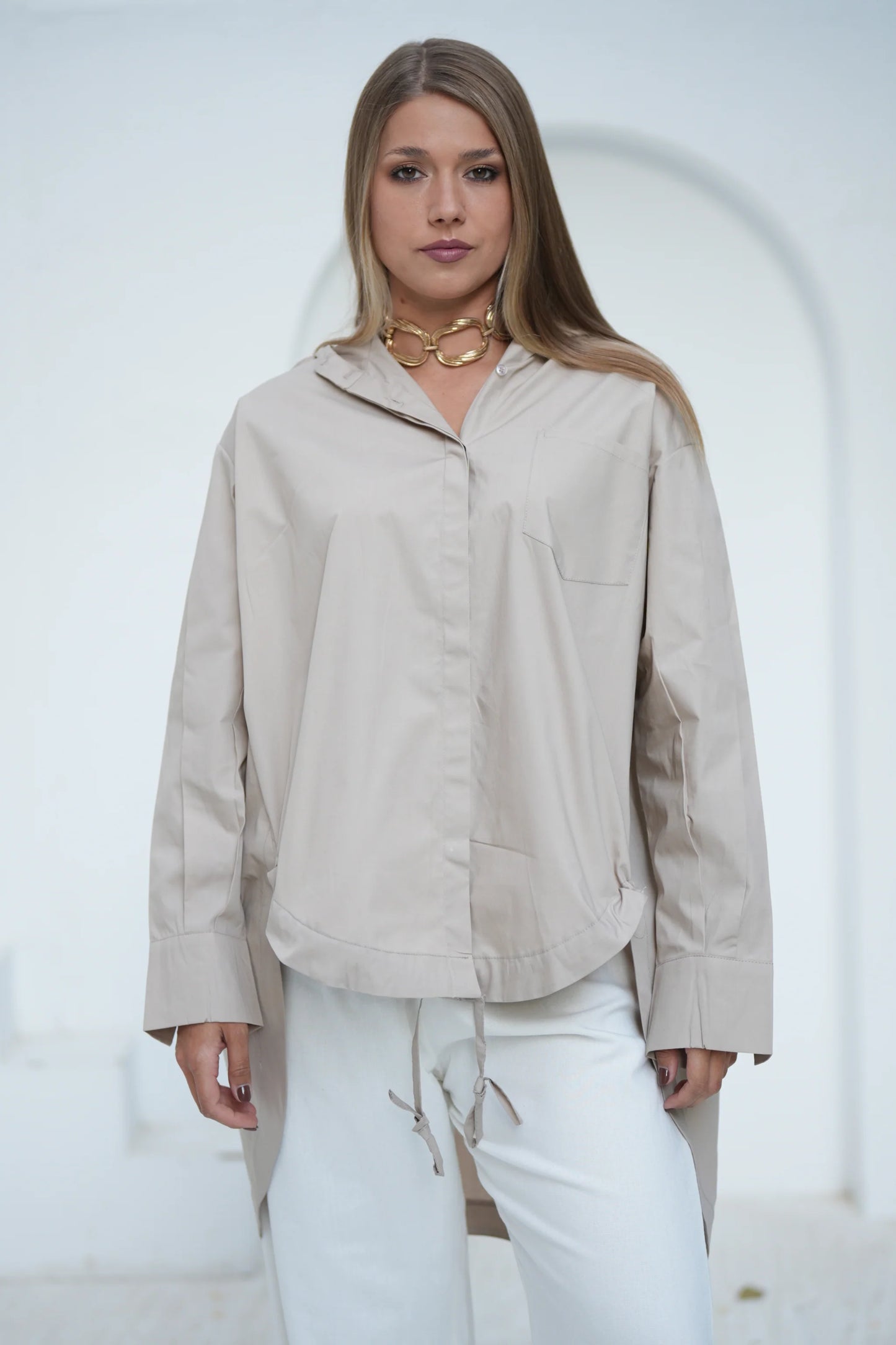 Beige long chemise NC78 - Noha collection