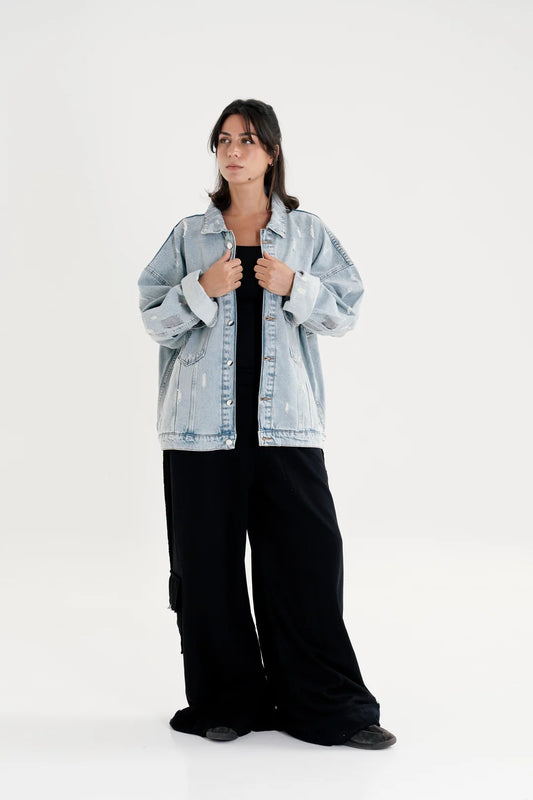 Cut Out Denim Jacket-Taj Sisters
