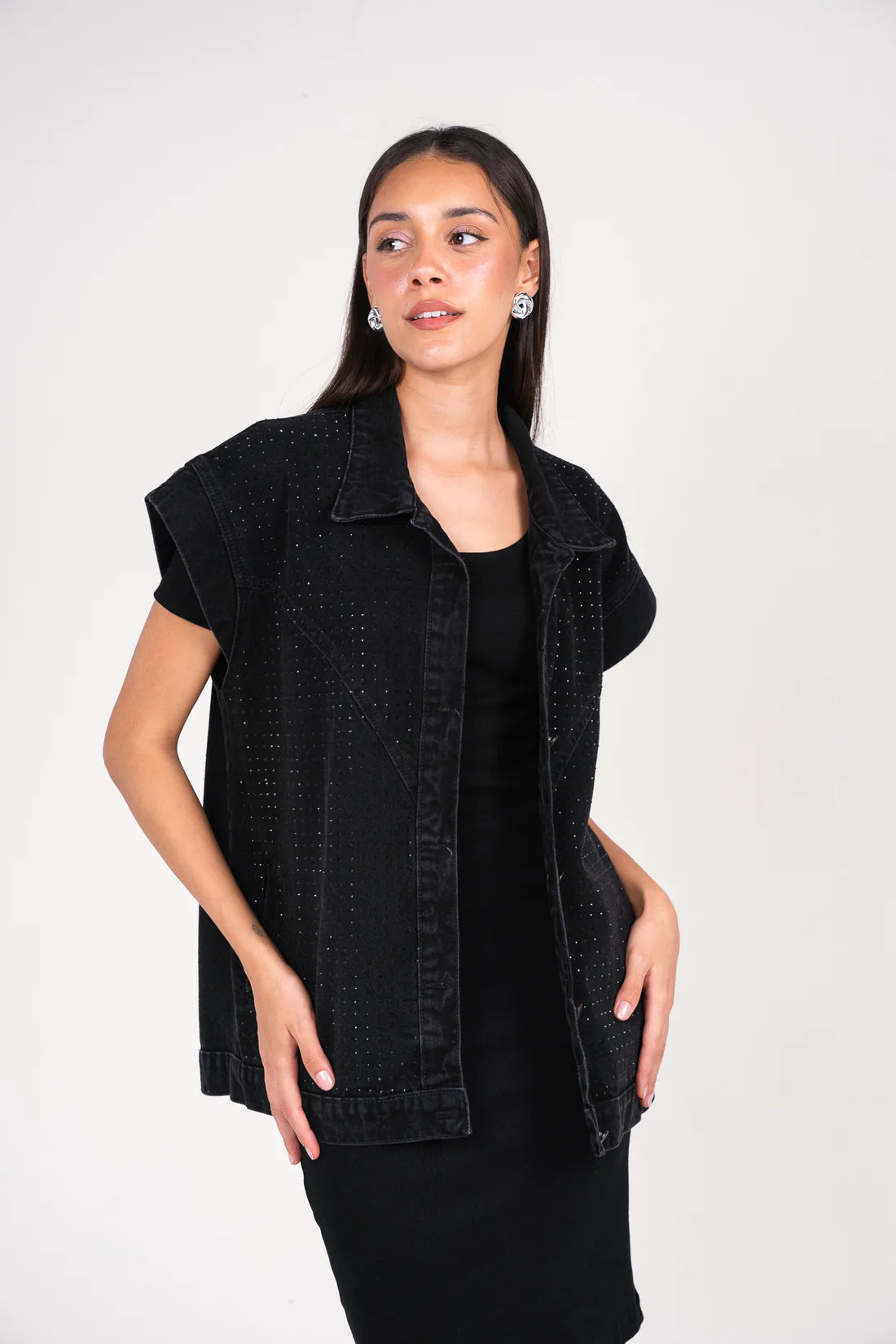 She is Studded Denium Vest - OBI