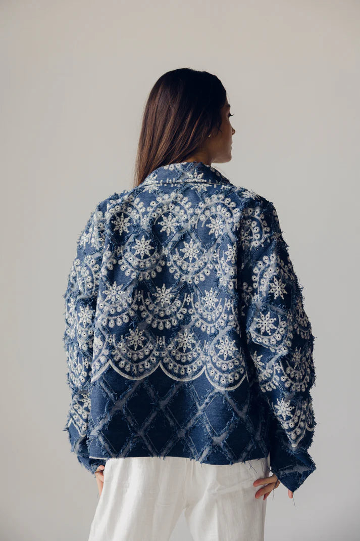 Embroidered denim jacket - Maison Taj