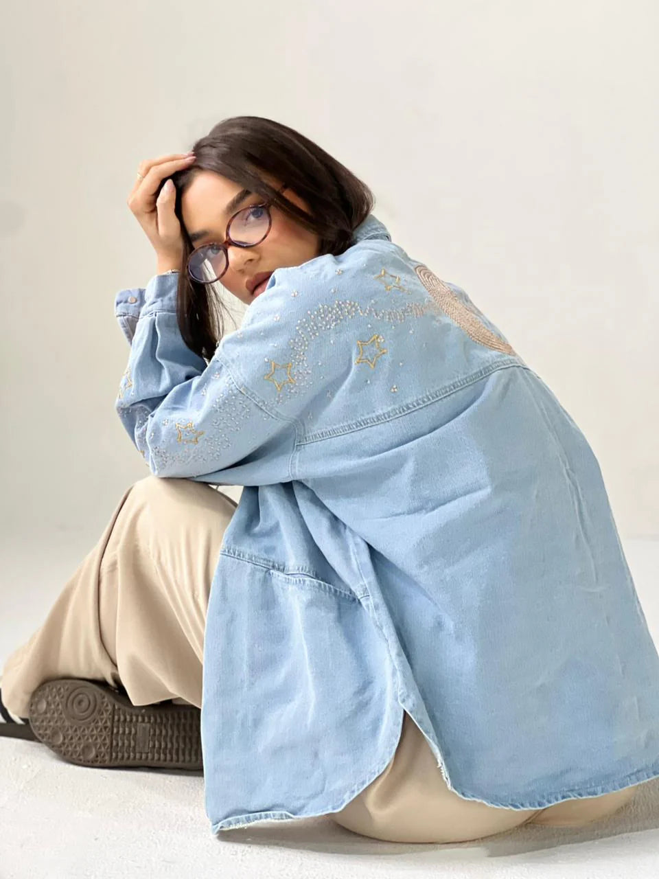 Moonlight Embroidered Denim Jacket - Traumen