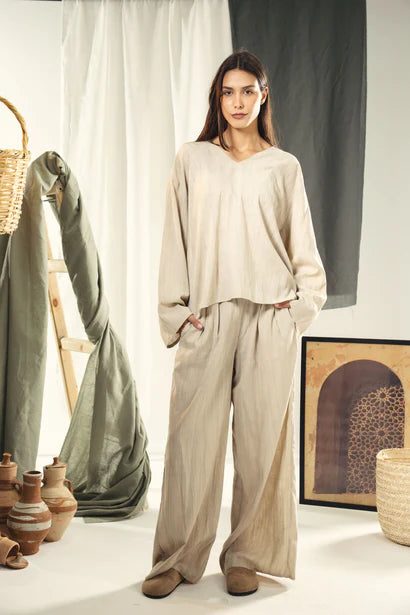 S26-T50 Washed linen loose blouse - AED