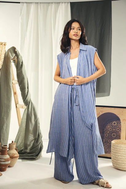 S26-CA58 Striped Adjustable Side-Tie long vesT - AED