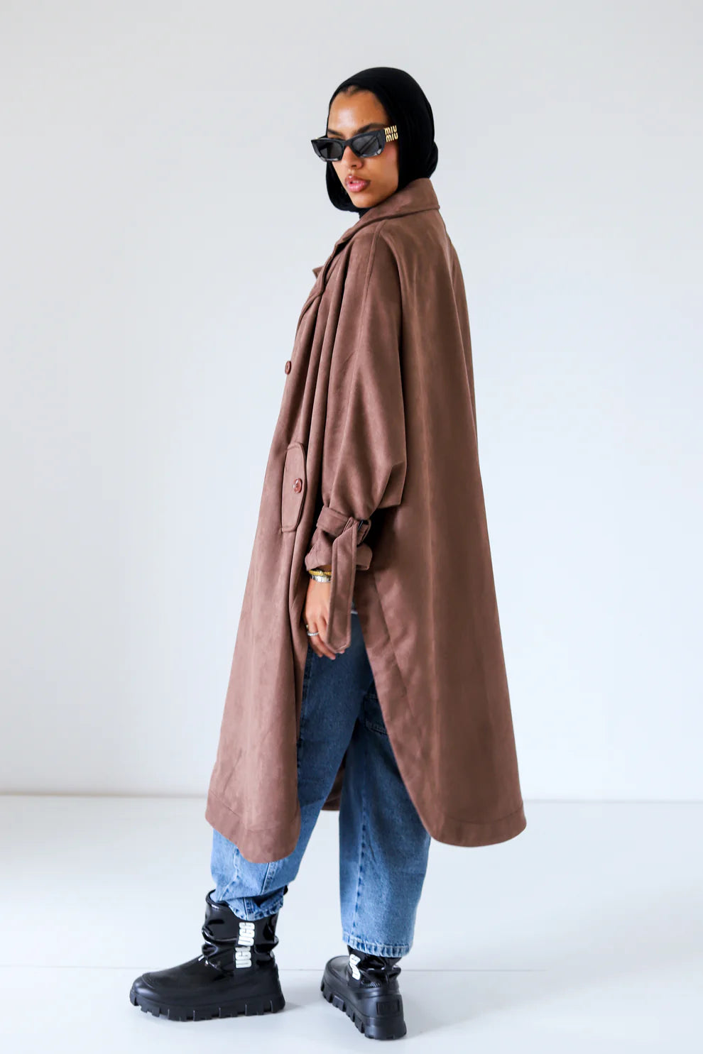 Open sided Suede Coat -zeyylan