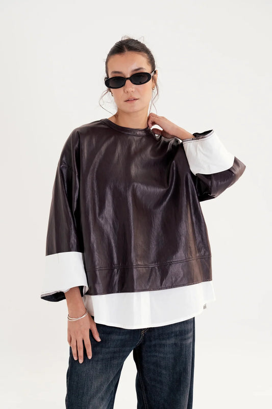 Leather poplin Shirt-Taj Sisters