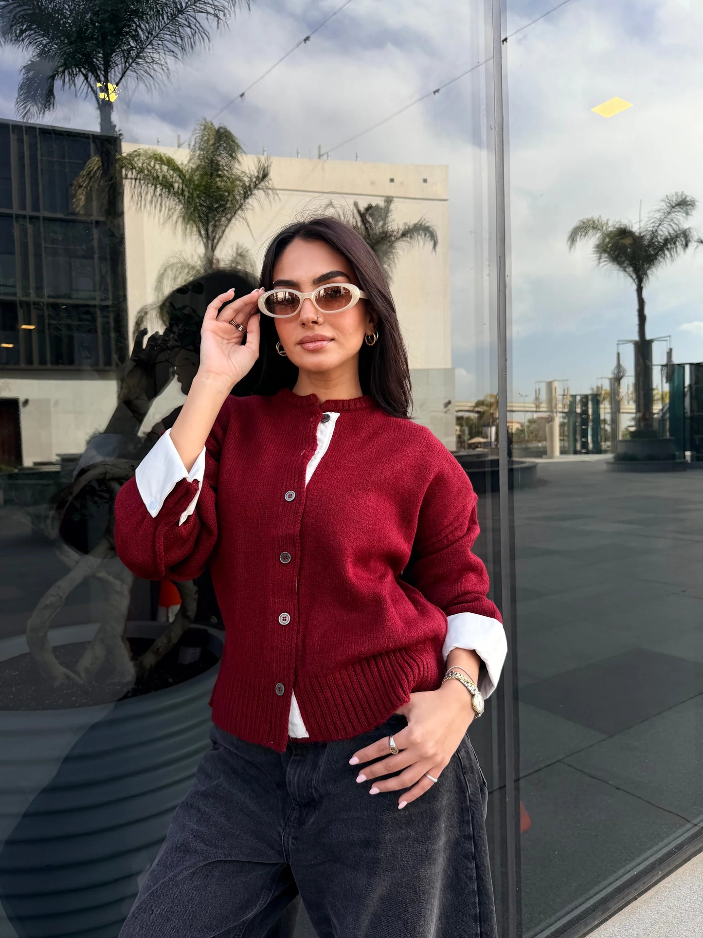 Sweater with constast poplin - ASCIA