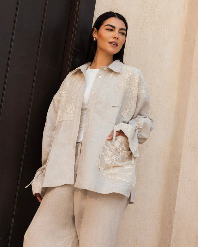 Mesh Work Linen Shirt - Tamaa
