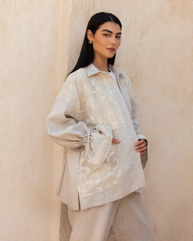 Mesh Work Linen Shirt - Tamaa
