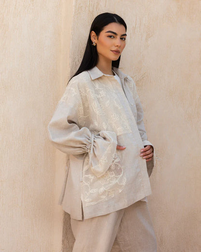 Mesh Work Linen Shirt - Tamaa