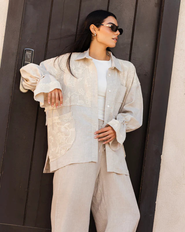 Mesh Work Linen Shirt - Tamaa