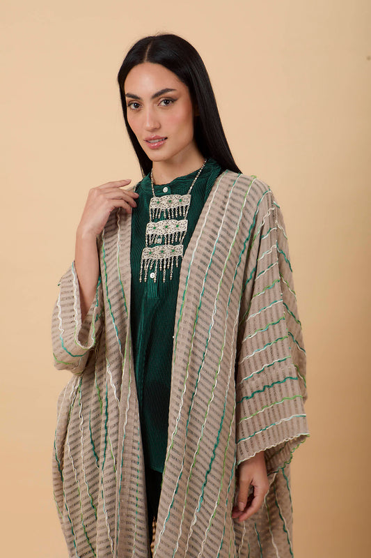 Linen net threaded kaftan - Nahla ElAlfy