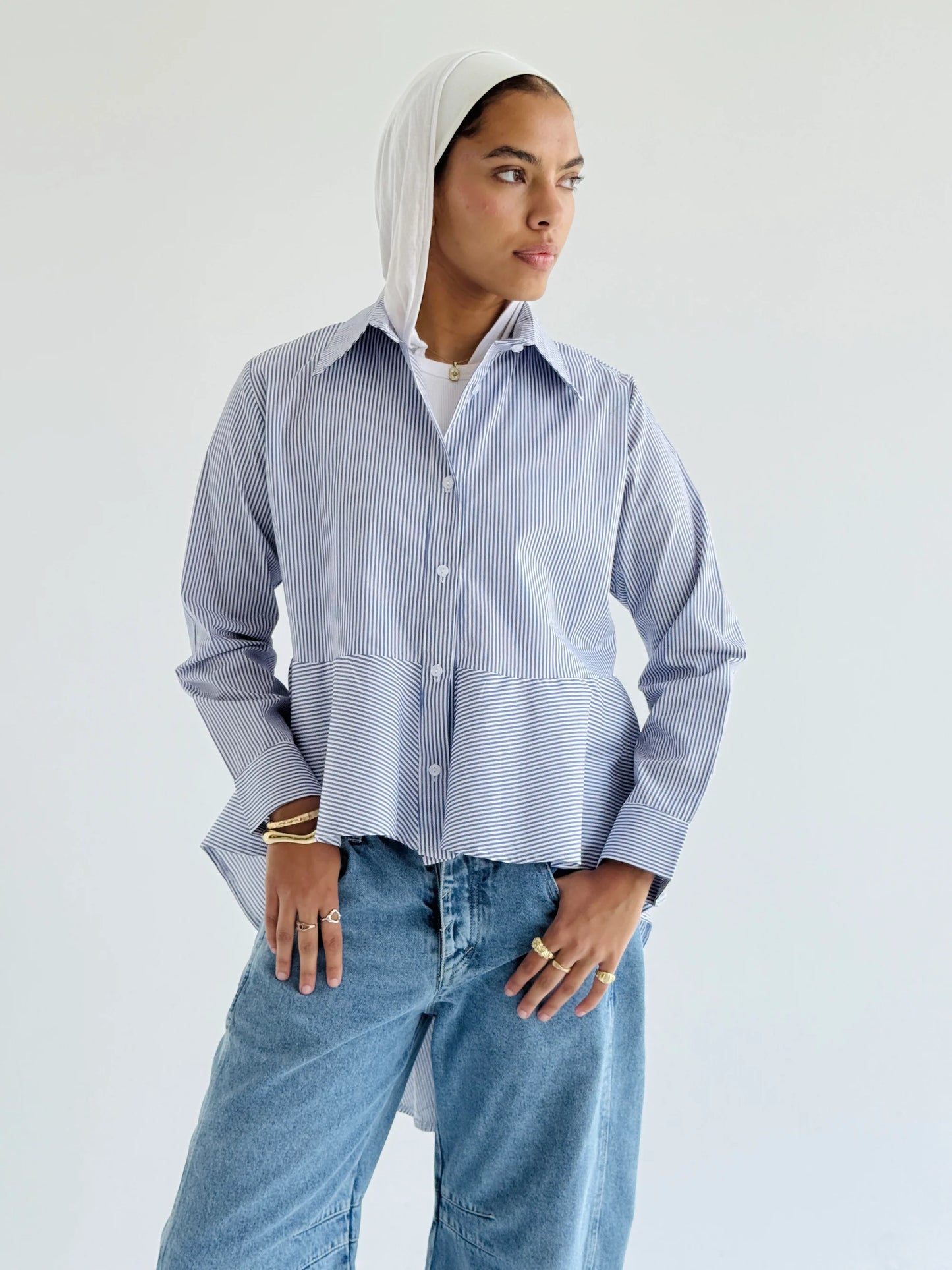 Round ruffled poplin shirt - Theyab