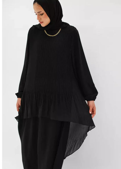 Pleated chiffon high low abaya - Modesty abaya