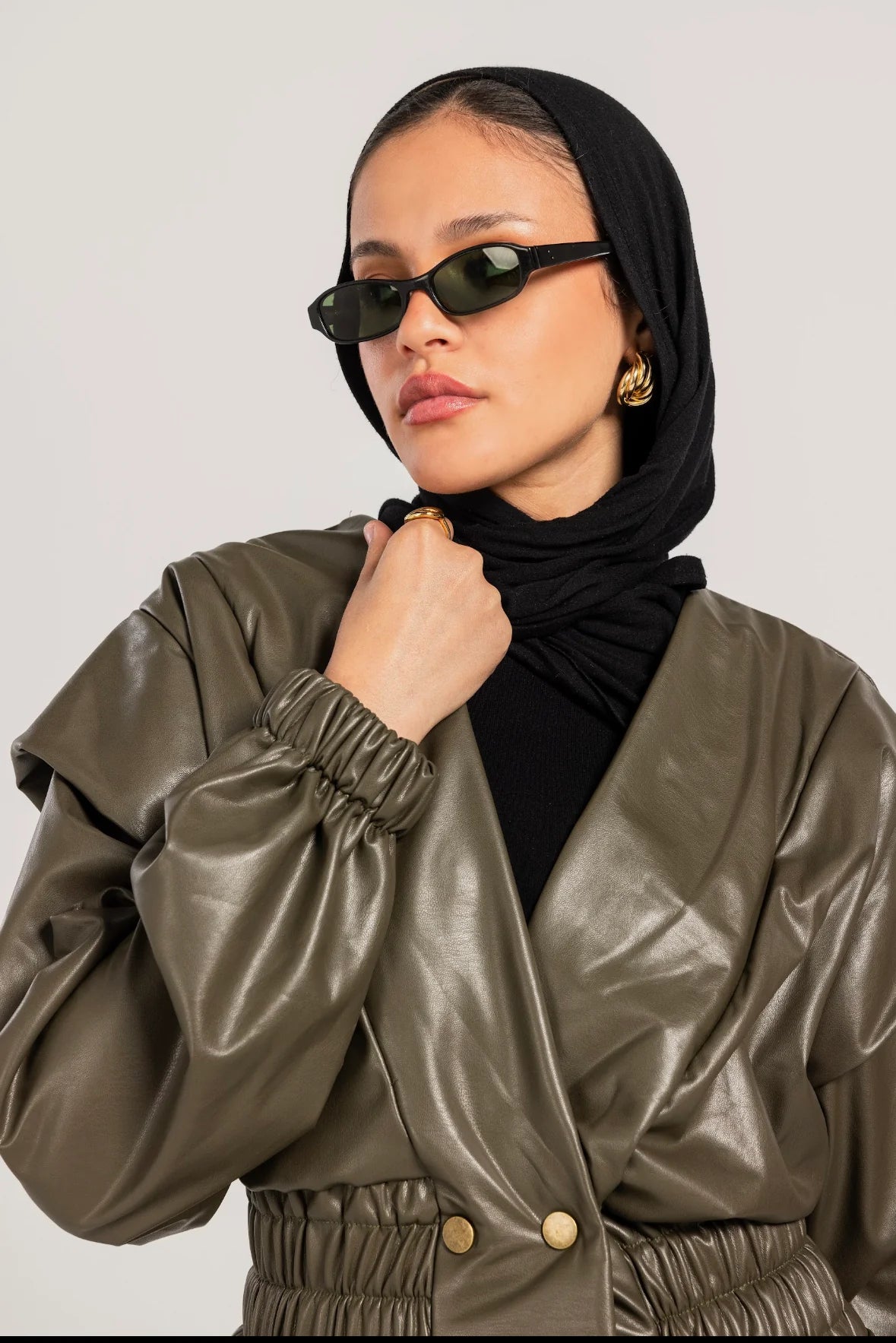 Drop Shoulders Leather Jacket - Theyab