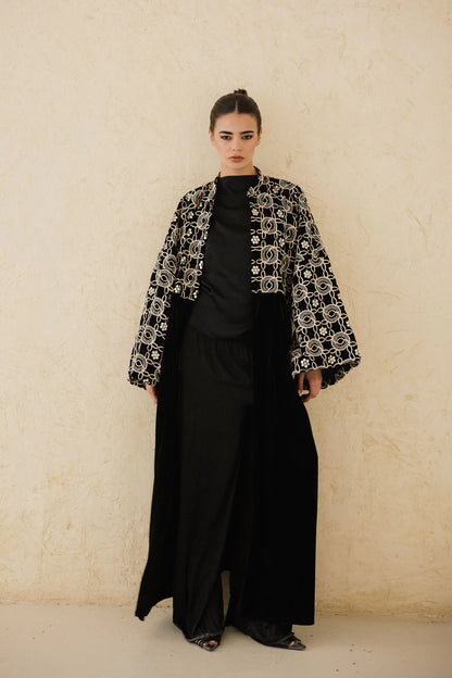 THE EMBELLISHED EMBROIDERED VELVET KAFTAN -Taj