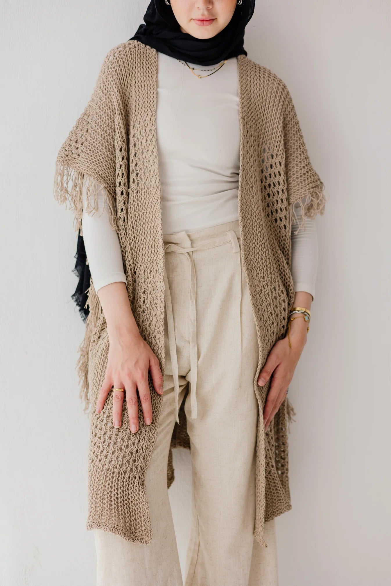 Crochet fringed - Peach and mint