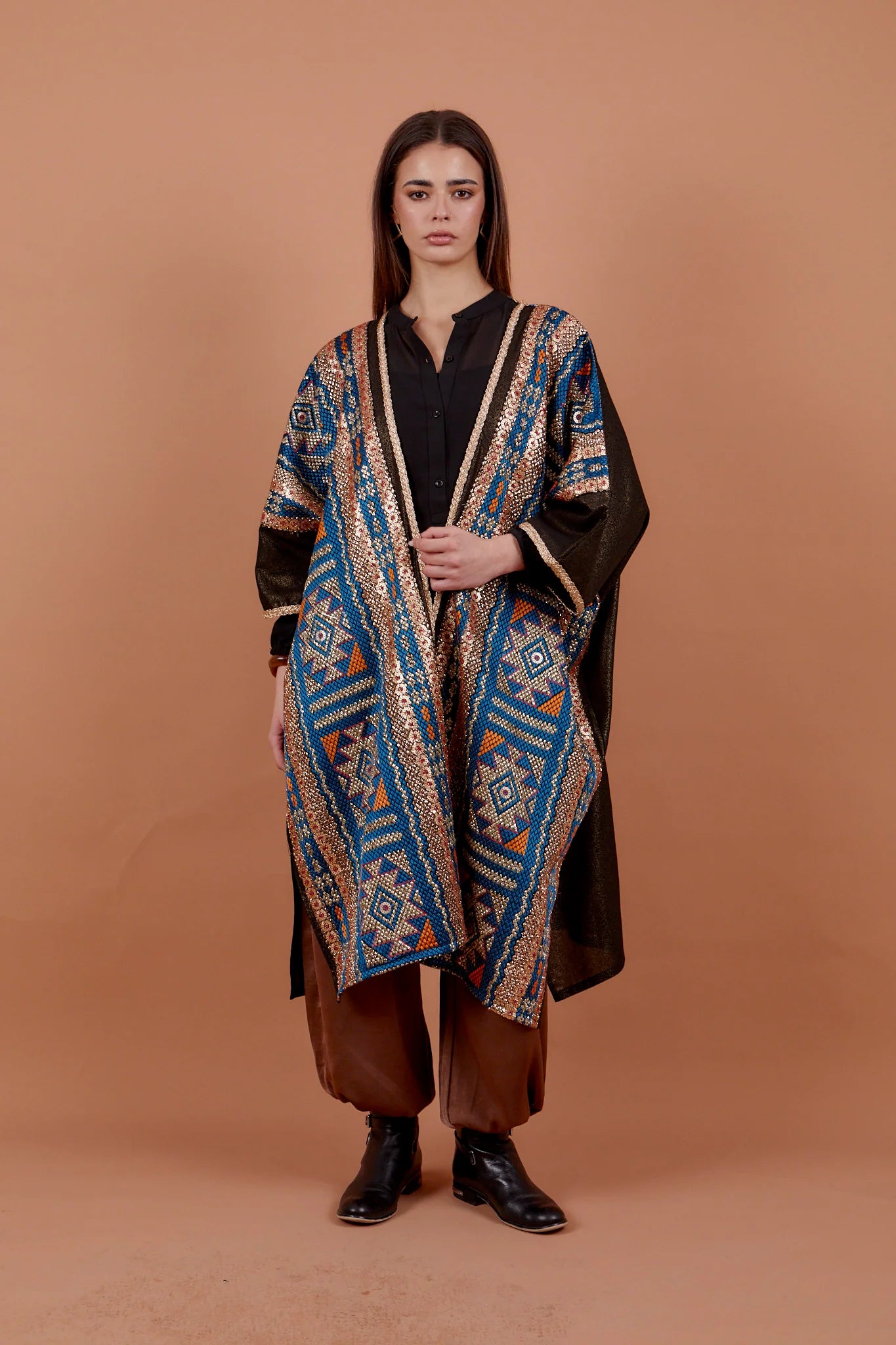 Tribal Blue & gold Kaftan - Nahla el alfy