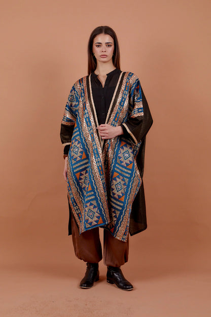Tribal Blue & gold Kaftan - Nahla el alfy