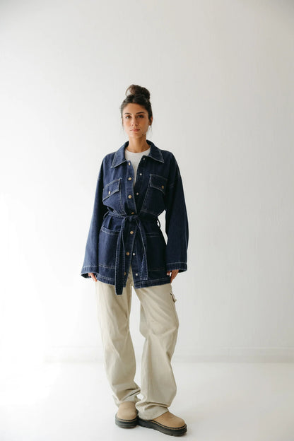 Denim utility jacket - Peach and mint