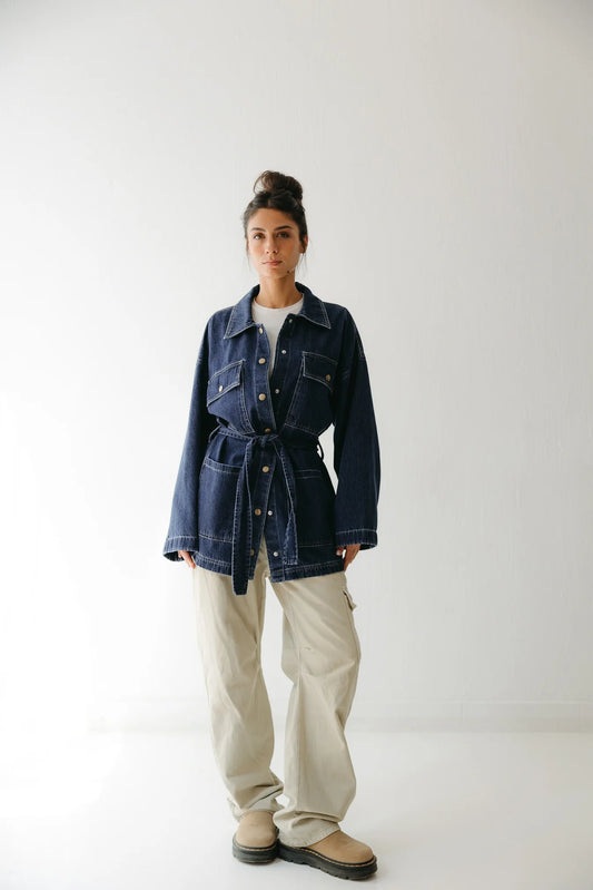 Denim utility jacket - Peach and mint