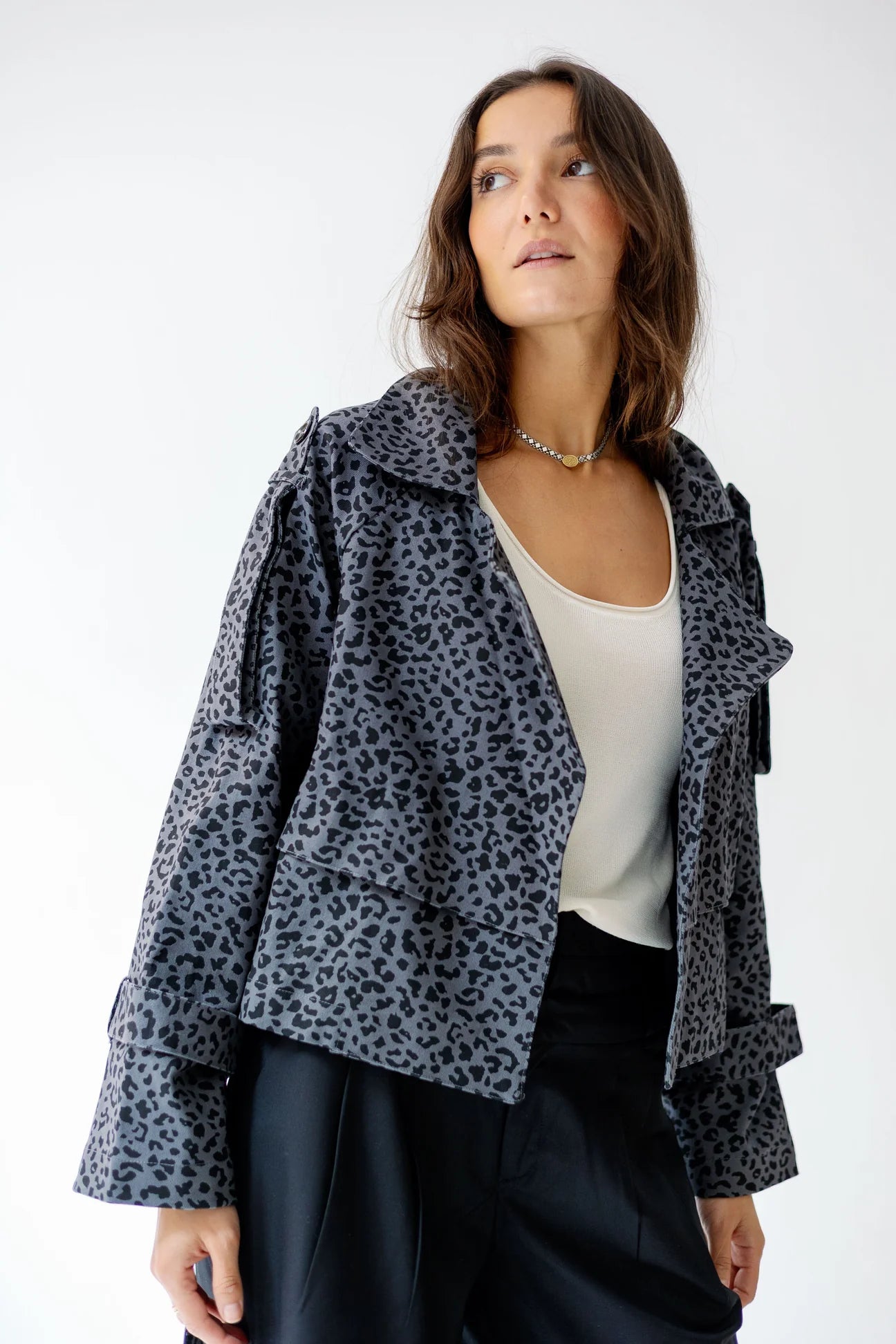 Leopard Cropped Trench Jacket - NOTCH