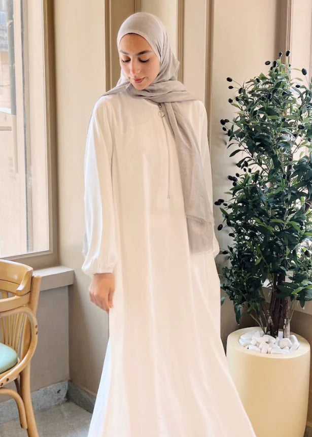 White basic zipper abaya - Modesty