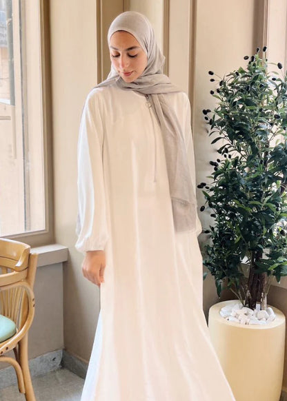 White basic zipper abaya - Modesty