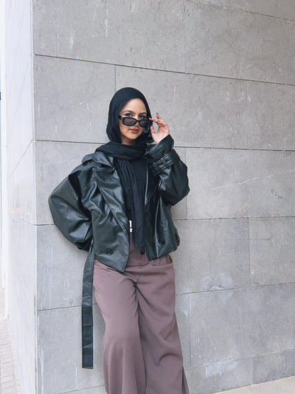 Leather cropped trench jacket - Wajad