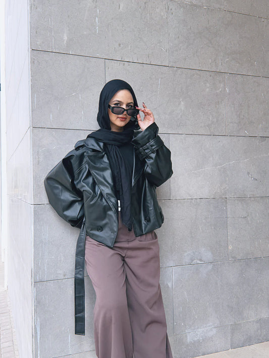 Leather cropped trench jacket - Wajad