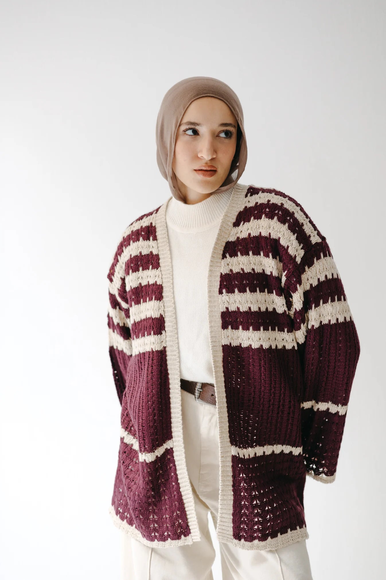 Striped knit cardigan - Peach and mint