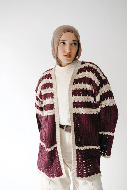 Striped knit cardigan - Peach and mint