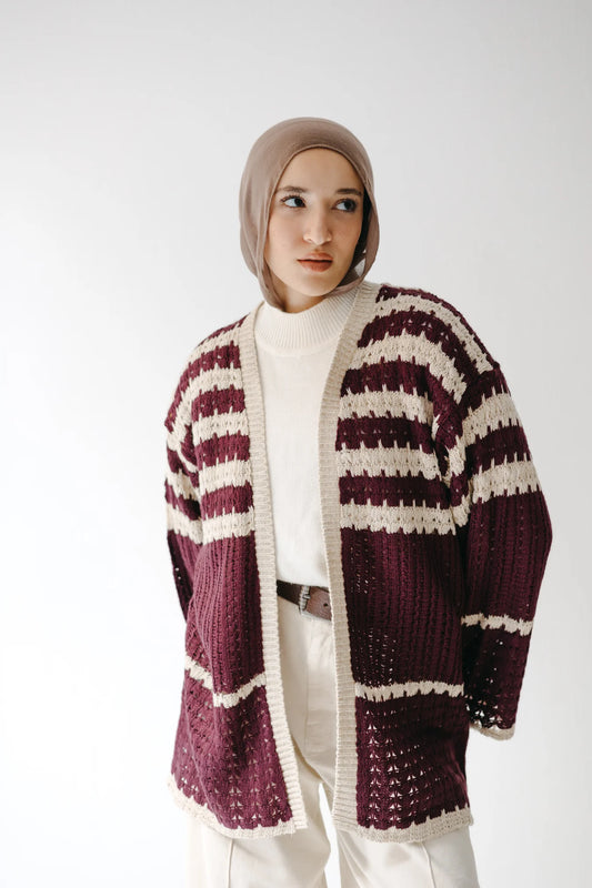 Striped knit cardigan - Peach and mint