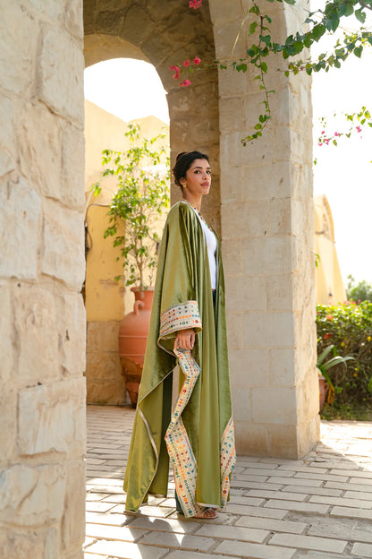 The Olive Velvet Bloom Kaftan - Nawara
