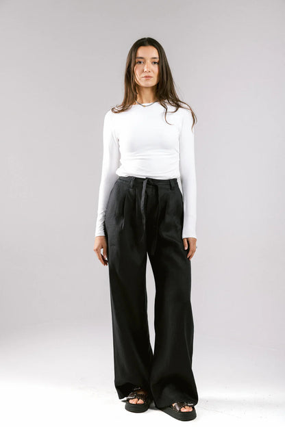 The Pleated Breeze Linen Pants - Amalia-L/XL-Black