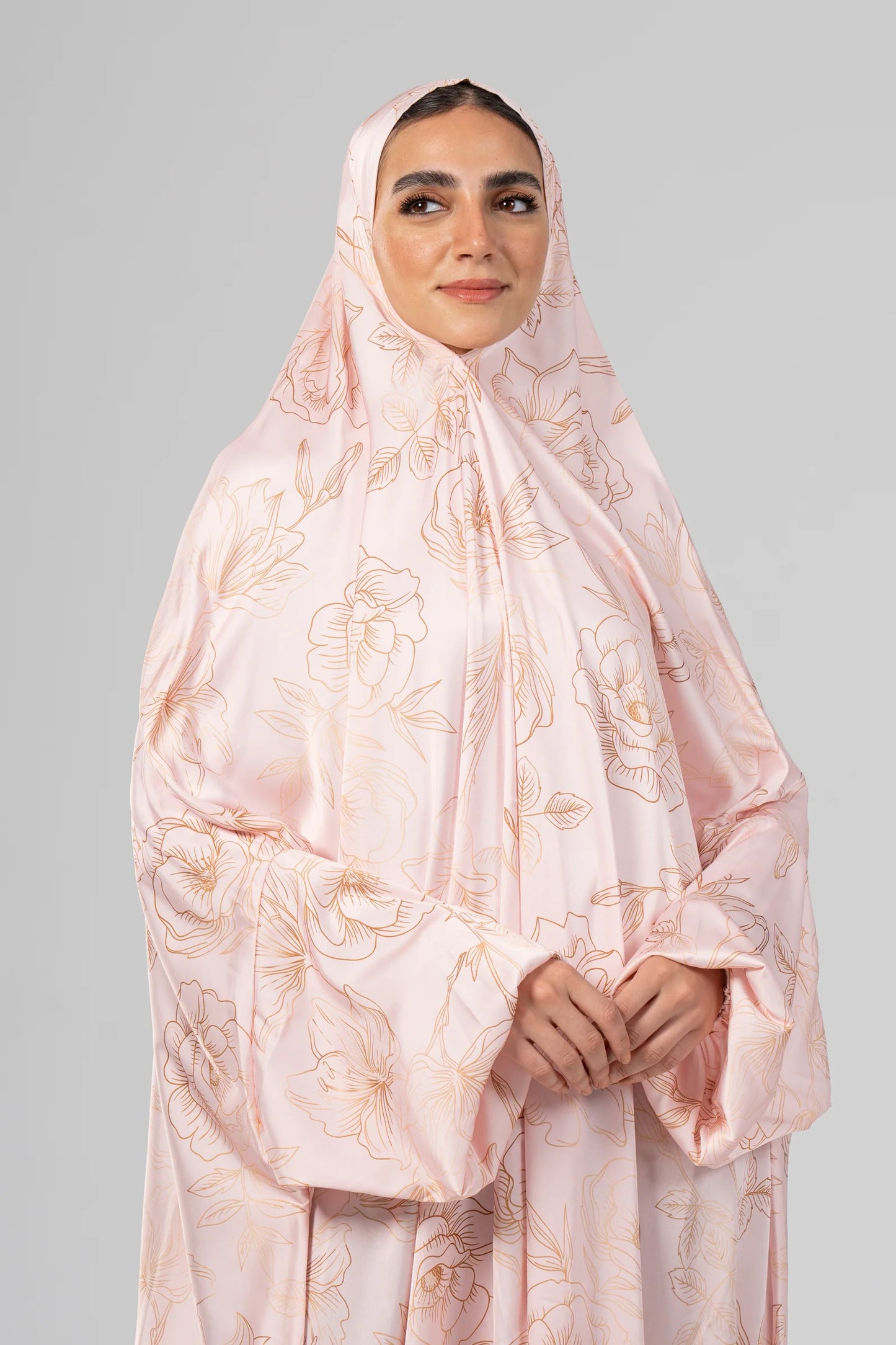 Flowers in Rose Gold Slip on Khimar - Marmelade