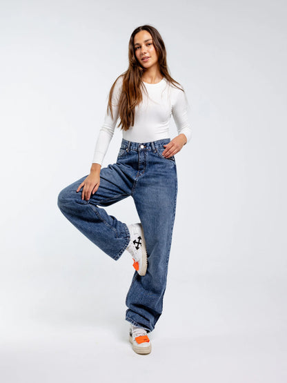Wide leg straight mid rise jeans - Ascia