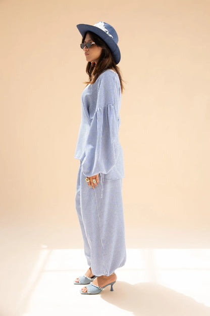 Blue Amwaj Linen stripe set NC1019 - Noha collection
