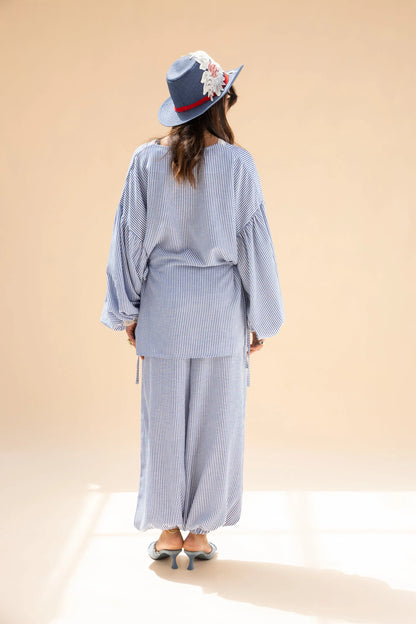 Blue Amwaj Linen stripe set NC1019 - Noha collection