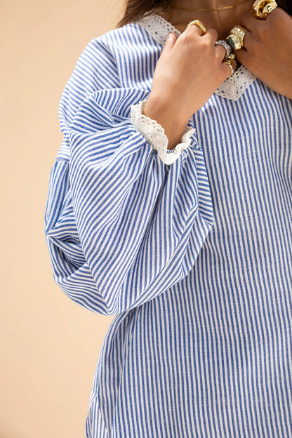 Blue Amwaj Linen stripe set NC1019 - Noha collection