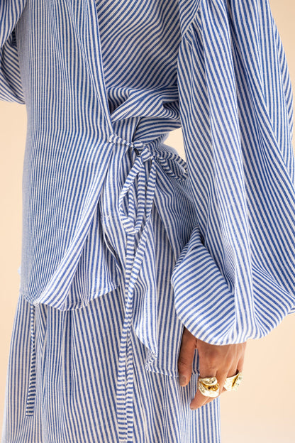 Blue Amwaj Linen stripe set NC1019 - Noha collection